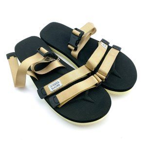 SUICOKE OG-084 Nylon Tape Straps Vibram Flat Sole Sandals Beige Sz 8